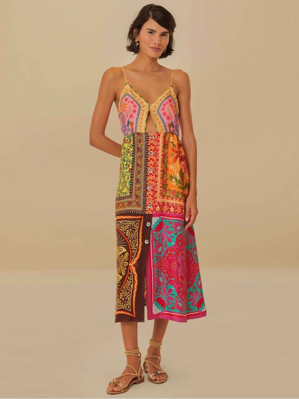 NWT Farm Rio Multicolor Mixed Scarves Midi Dress Size Medium - Picture 6 of 6